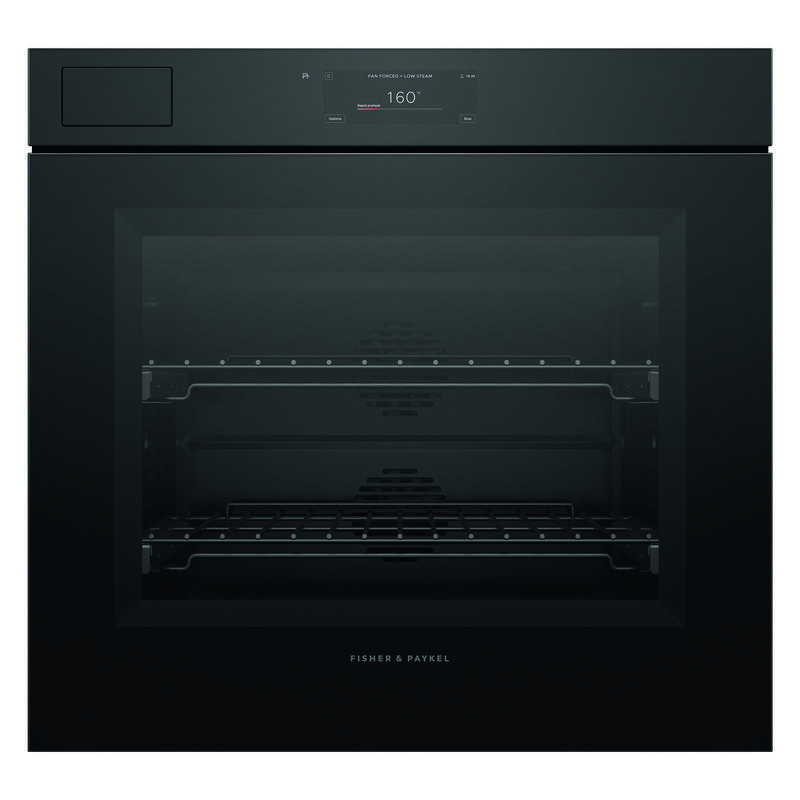 Fisher & Paykel 76cm Minimal Handleless Pyrolytic Steam Assist Oven - Black Glass (Series 11)