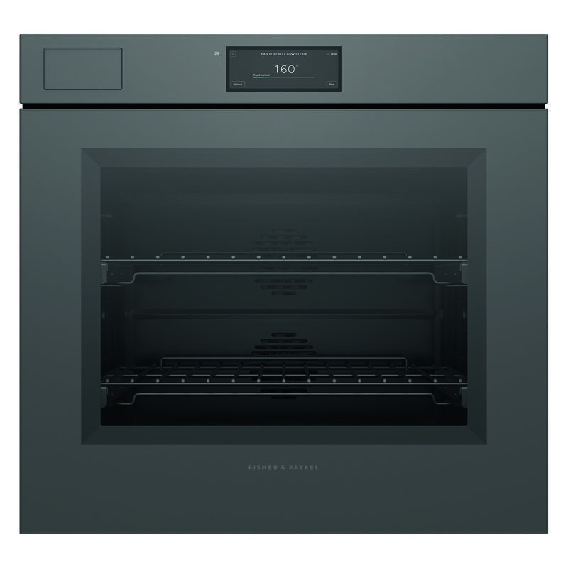 Fisher & Paykel 76cm Minimal Handleless Pyrolytic Steam Assist Oven - Grey Glass (Series 11)