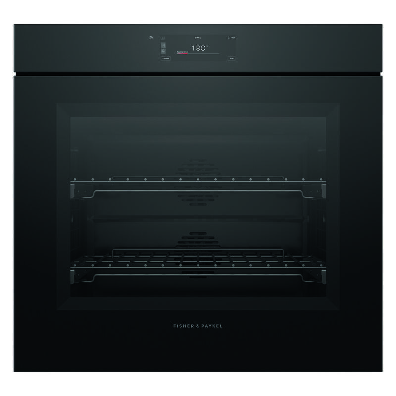 Fisher & Paykel 76cm Minial Handleless Pyrolytic Oven - Black Glass (Series 9)