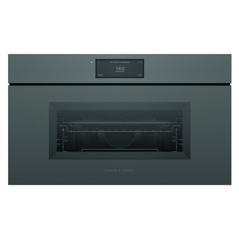 Fisher & Paykel 76cm Minimal Handleless Compact Combi-Microwave Oven - Grey Glass (Series 9)