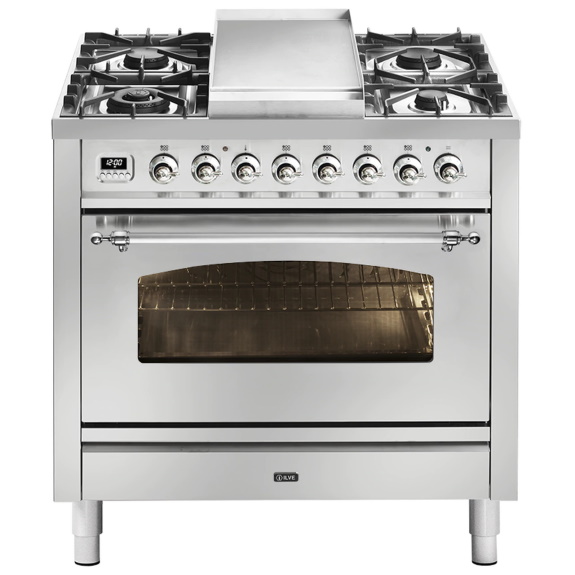 ILVE Nostalgie Freestanding Cooker White Gold Brass 90cm