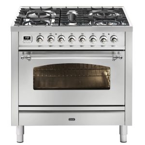 ILVE Nostalgie Freestanding Cooker  Gloss Black Gold Brass 90cm