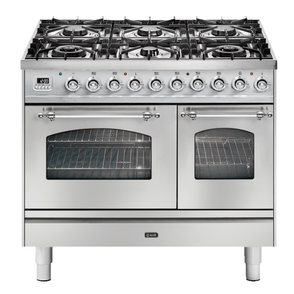 ILVE Nostalgie Freestanding Dbl Cooker White Chrome 100cm