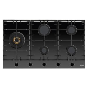 Omega 90cm Gas on Glass Cooktop with Wok Burner - Black