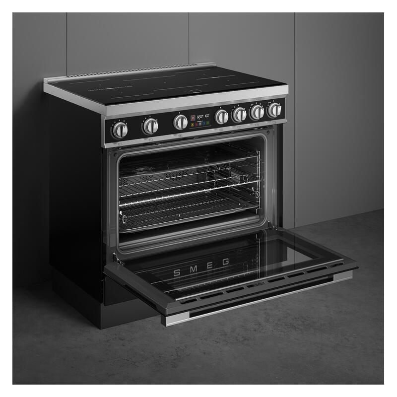 Smeg 90cm Portofino Induction Pyrolytic Freestanding Oven - Black - Image 2
