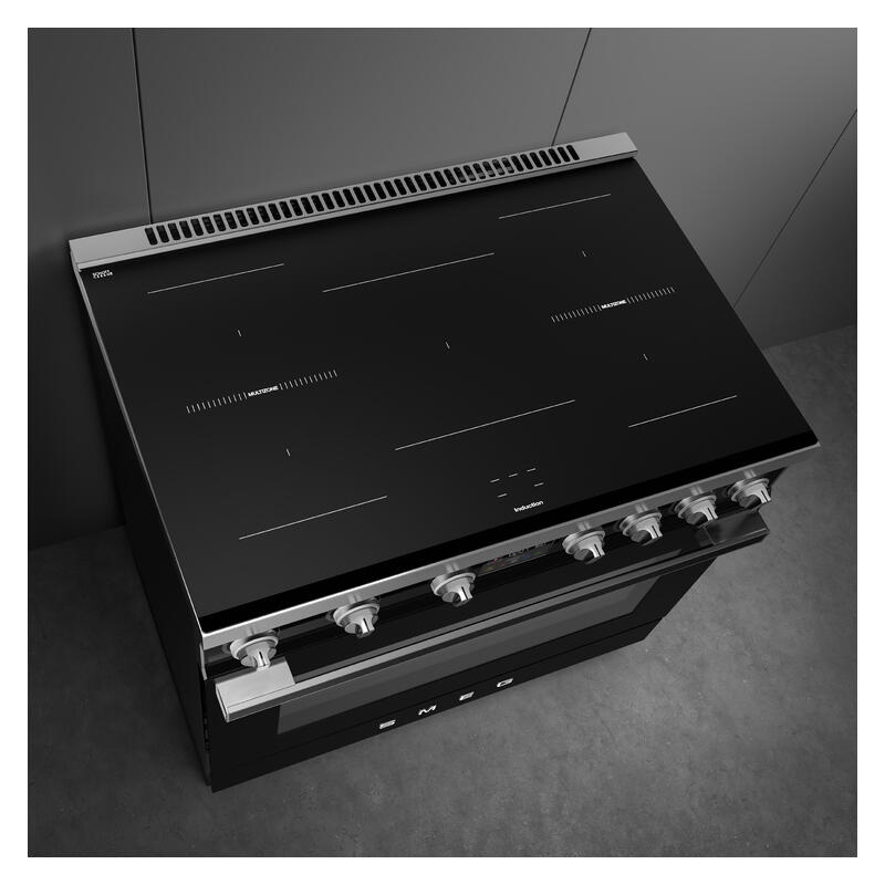 Smeg 90cm Portofino Induction Pyrolytic Freestanding Oven - Black - Image 3