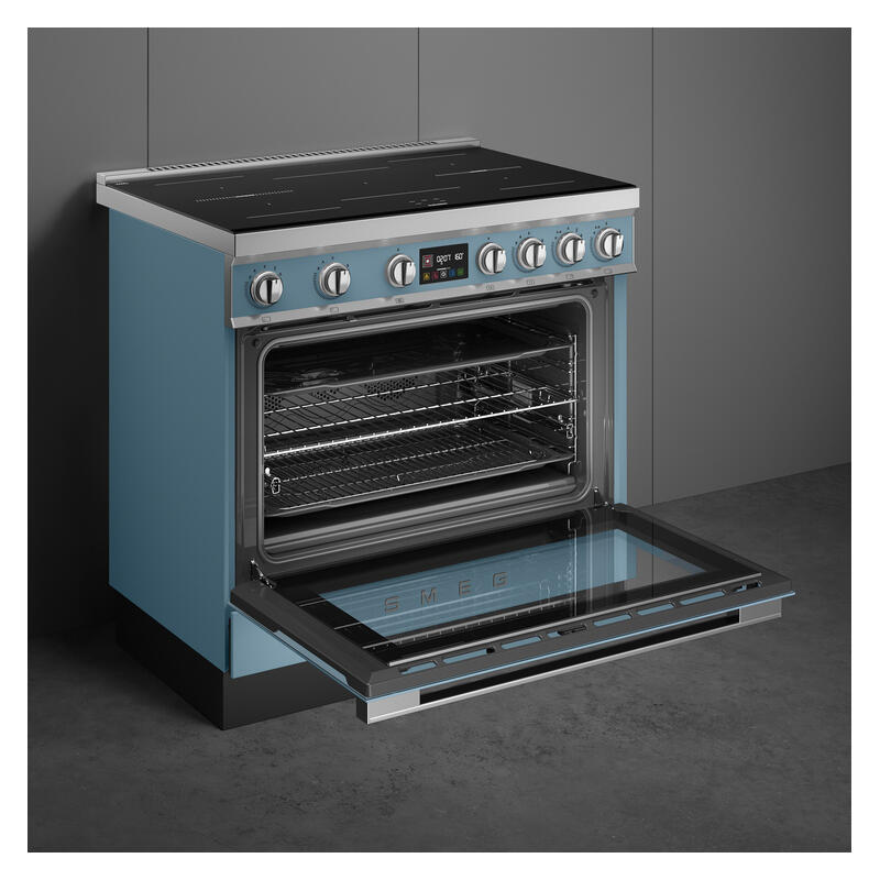 Smeg 90cm Portofino Induction Pyrolytic Freestanding Oven - Storm Blue - Image 3
