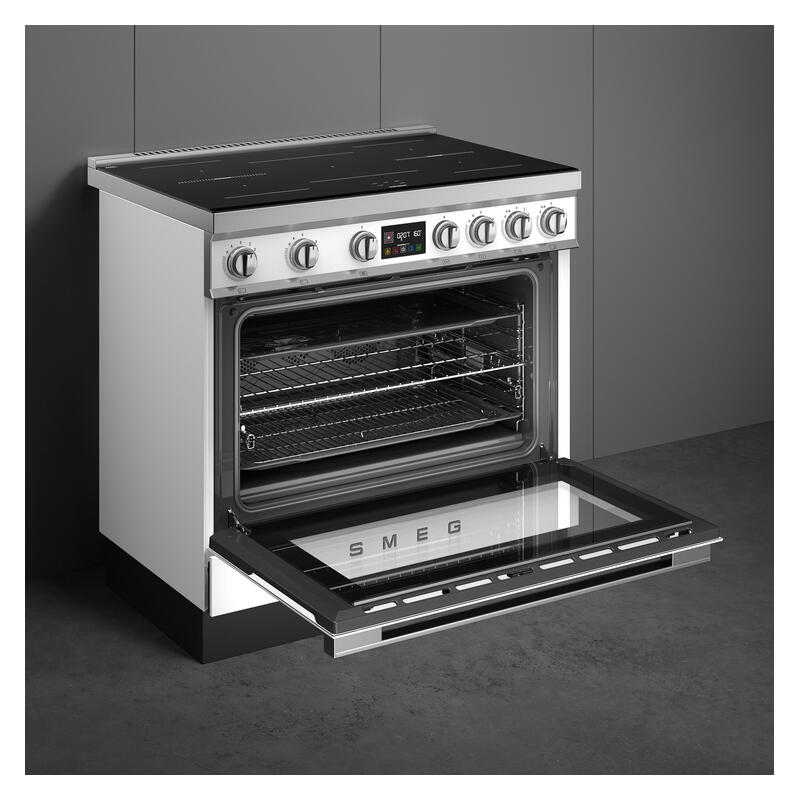 Smeg 90cm Portofino Induction Pyrolytic Freestanding Oven - White - Image 3